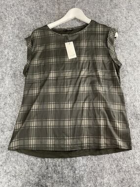 OPUS Blouse Womens 8 Plaid Sleeveless Top Shirt Green NWT N13